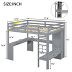 Lit mezzanine gris/blanc avec bureau en L et rangement, simple/double, 1 personne
