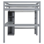 Lit mezzanine gris/blanc avec bureau en L et rangement, simple/double, 1 personne