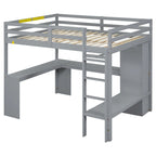 Lit mezzanine gris/blanc avec bureau en L et rangement, simple/double, 1 personne