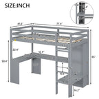 Lit mezzanine gris/blanc avec bureau en L et rangement, simple/double, 1 personne
