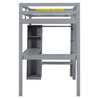 Lit mezzanine gris/blanc avec bureau en L et rangement, simple/double, 1 personne