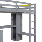 Lit mezzanine gris/blanc avec bureau en L et rangement, simple/double, 1 personne