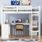 Lit mezzanine gris/blanc avec bureau en L et rangement, simple/double, 1 personne