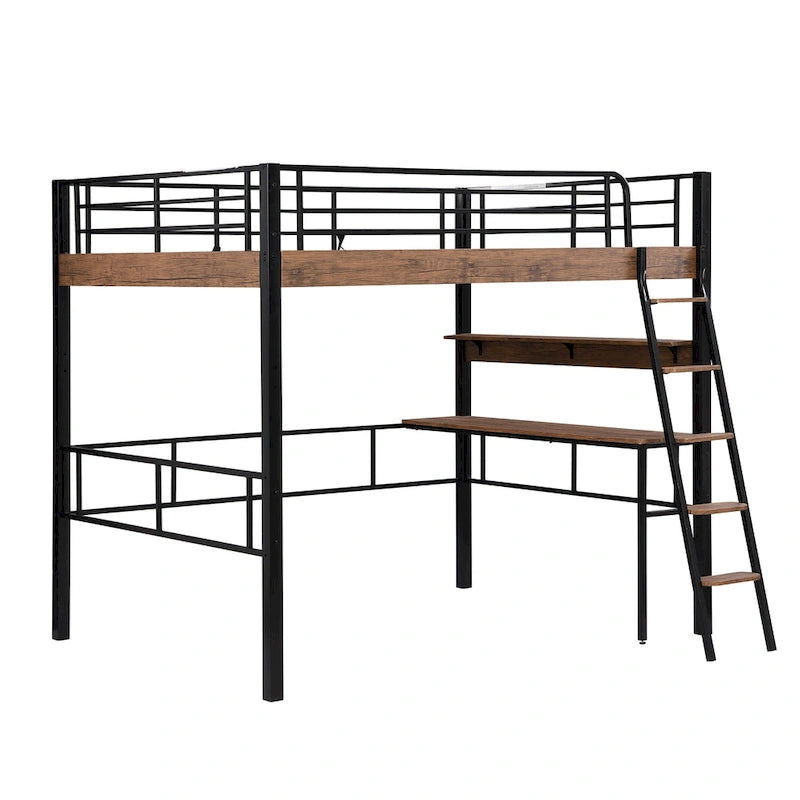 Lit mezzanine en métal noir pleine grandeur avec bureau, simple