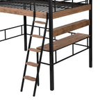 Lit mezzanine en métal noir pleine grandeur avec bureau, simple
