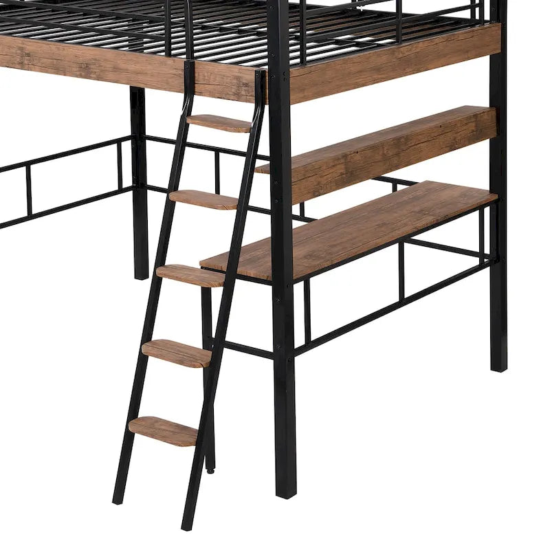 Lit mezzanine en métal noir pleine grandeur avec bureau, simple