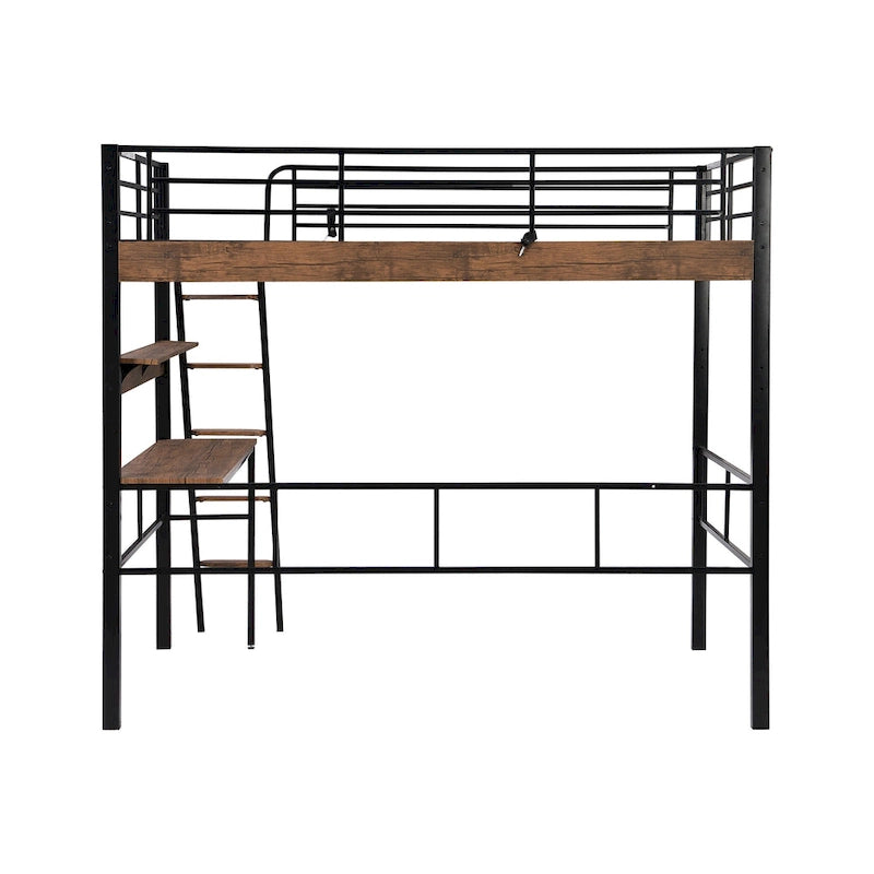 Lit mezzanine en métal noir pleine grandeur avec bureau, simple