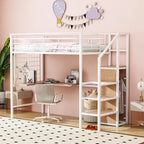 Lit mezzanine jumeau en métal blanc avec bureau et rangement, 1 personne