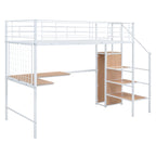 Lit mezzanine jumeau en métal blanc avec bureau et rangement, 1 personne