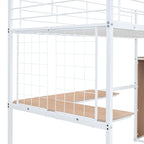 Lit mezzanine jumeau en métal blanc avec bureau et rangement, 1 personne