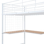 Lit mezzanine jumeau en métal blanc avec bureau et rangement, 1 personne