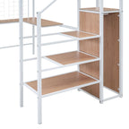 Lit mezzanine jumeau en métal blanc avec bureau et rangement, 1 personne