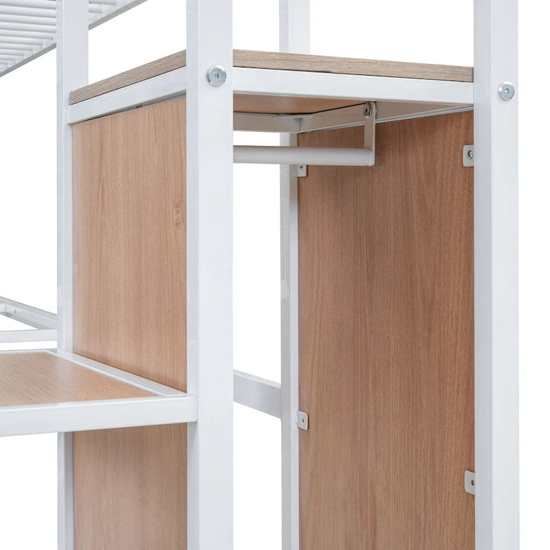 Lit mezzanine jumeau en métal blanc avec bureau et rangement, 1 personne