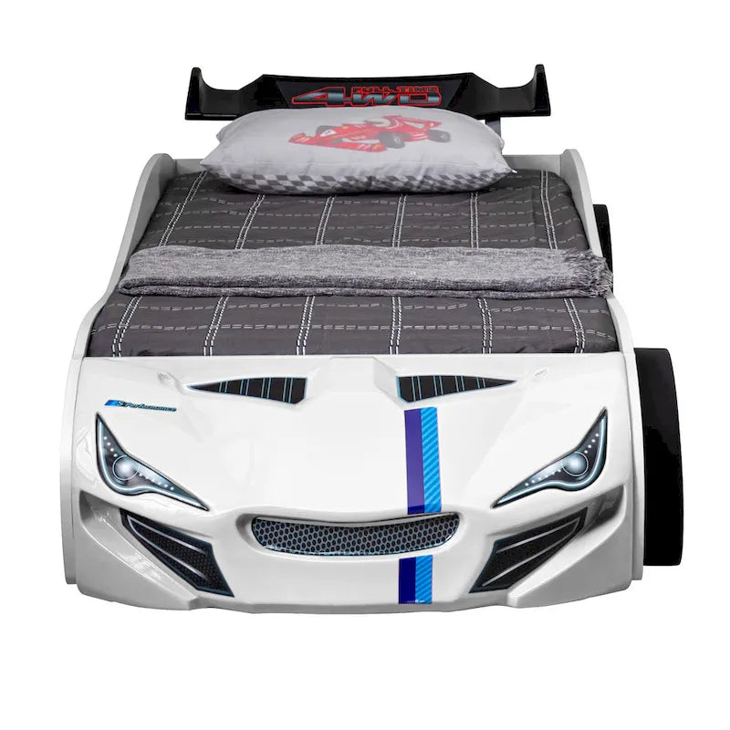 Lit jumeau en forme de voiture de course rouge avec lit gigogne, pour 2 personnes