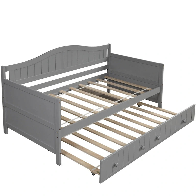 Lit de repos double en pin blanc avec lit gigogne, 2 places
