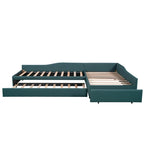 Lit de repos rembourré en forme de L vert/gris/beige avec lit gigogne et tiroir de rangement, 3 couchages