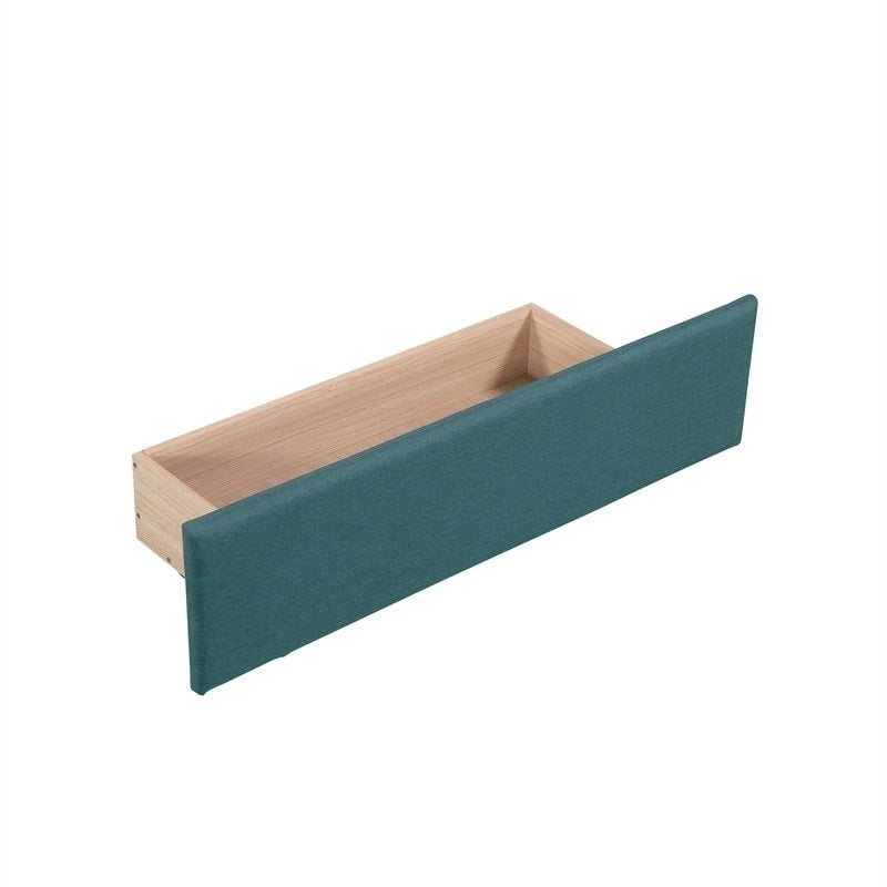 Lit de repos rembourré en forme de L vert/gris/beige avec lit gigogne et tiroir de rangement, 3 couchages