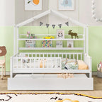 Lit d'enfant de style cabane avec lit gigogne, blanc/gris, lit double+complet – 2 personnes