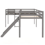 Lit superposé d'angle en L gris/blanc avec toboggan et échelle, 2 couchages