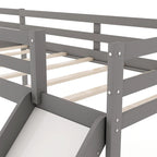 Lit superposé d'angle en L gris/blanc avec toboggan et échelle, 2 couchages
