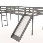 Lit superposé d'angle en L gris/blanc avec toboggan et échelle, 2 couchages
