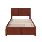 Lit plateforme grand format en noyer avec pied de lit et lit gigogne double, 2 couchages