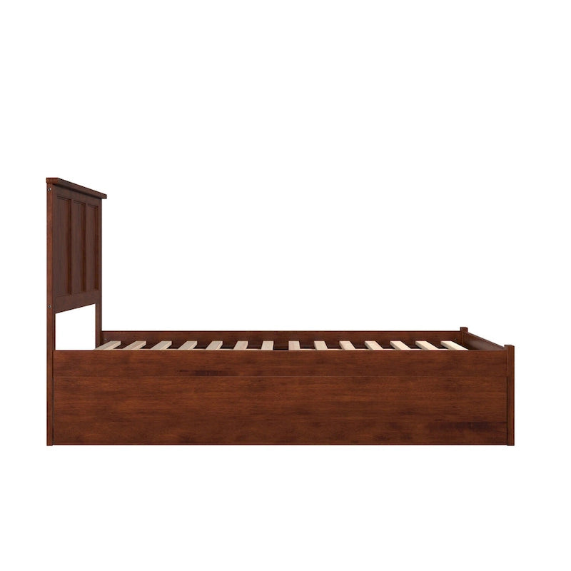 Lit plateforme grand format en noyer avec pied de lit et lit gigogne double, 2 couchages