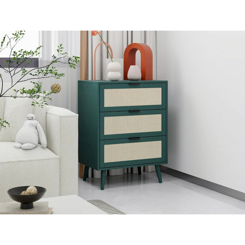 Table d'appoint à 3 tiroirs, style rotin, 5 couleurs, individuelle
