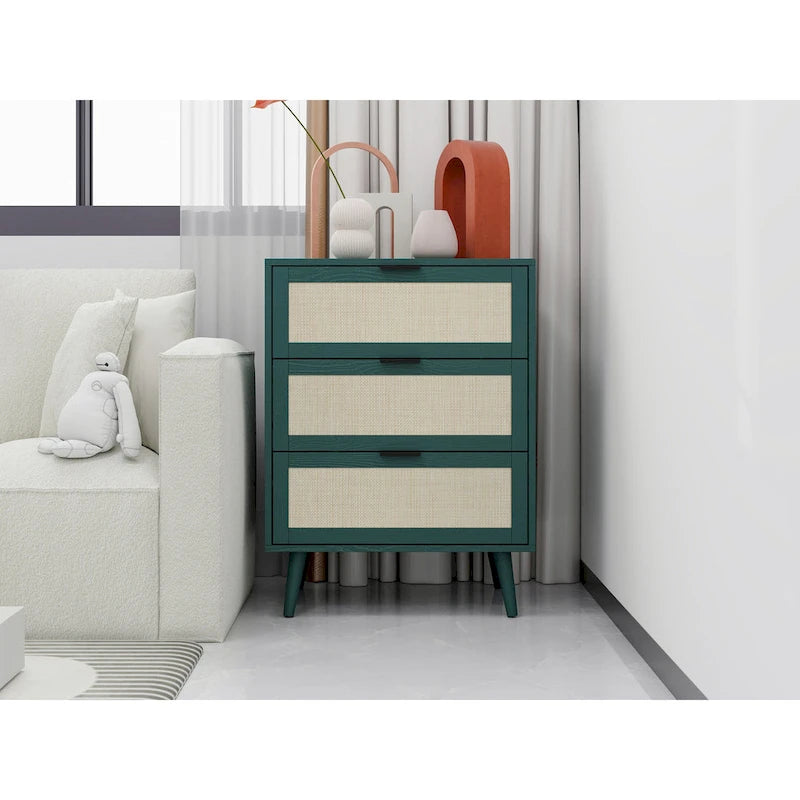 Table d'appoint à 3 tiroirs, style rotin, 5 couleurs, individuelle