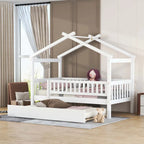Lit plate-forme cabane pour enfants avec lit gigogne – Gris/Naturel/Noyer/Blanc, Jumeau/Double, 2 couchages