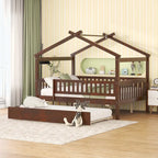 Lit plate-forme cabane pour enfants avec lit gigogne – Gris/Naturel/Noyer/Blanc, Jumeau/Double, 2 couchages