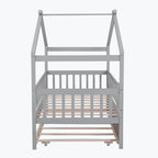 Lit plate-forme cabane pour enfants avec lit gigogne – Gris/Naturel/Noyer/Blanc, Jumeau/Double, 2 couchages