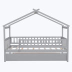 Lit plate-forme cabane pour enfants avec lit gigogne – Gris/Naturel/Noyer/Blanc, Jumeau/Double, 2 couchages