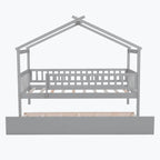 Lit plate-forme cabane pour enfants avec lit gigogne – Gris/Naturel/Noyer/Blanc, Jumeau/Double, 2 couchages