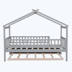 Lit plate-forme cabane pour enfants avec lit gigogne – Gris/Naturel/Noyer/Blanc, Jumeau/Double, 2 couchages