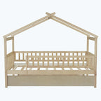 Lit plate-forme cabane pour enfants avec lit gigogne – Gris/Naturel/Noyer/Blanc, Jumeau/Double, 2 couchages