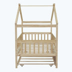 Lit plate-forme cabane pour enfants avec lit gigogne – Gris/Naturel/Noyer/Blanc, Jumeau/Double, 2 couchages