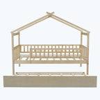 Lit plate-forme cabane pour enfants avec lit gigogne – Gris/Naturel/Noyer/Blanc, Jumeau/Double, 2 couchages