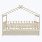 Lit plate-forme cabane pour enfants avec lit gigogne – Gris/Naturel/Noyer/Blanc, Jumeau/Double, 2 couchages