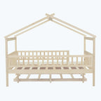 Lit plate-forme cabane pour enfants avec lit gigogne – Gris/Naturel/Noyer/Blanc, Jumeau/Double, 2 couchages