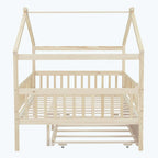 Lit plate-forme cabane pour enfants avec lit gigogne – Gris/Naturel/Noyer/Blanc, Jumeau/Double, 2 couchages