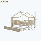 Lit plate-forme cabane pour enfants avec lit gigogne – Gris/Naturel/Noyer/Blanc, Jumeau/Double, 2 couchages