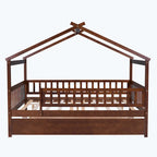 Lit plate-forme cabane pour enfants avec lit gigogne – Gris/Naturel/Noyer/Blanc, Jumeau/Double, 2 couchages