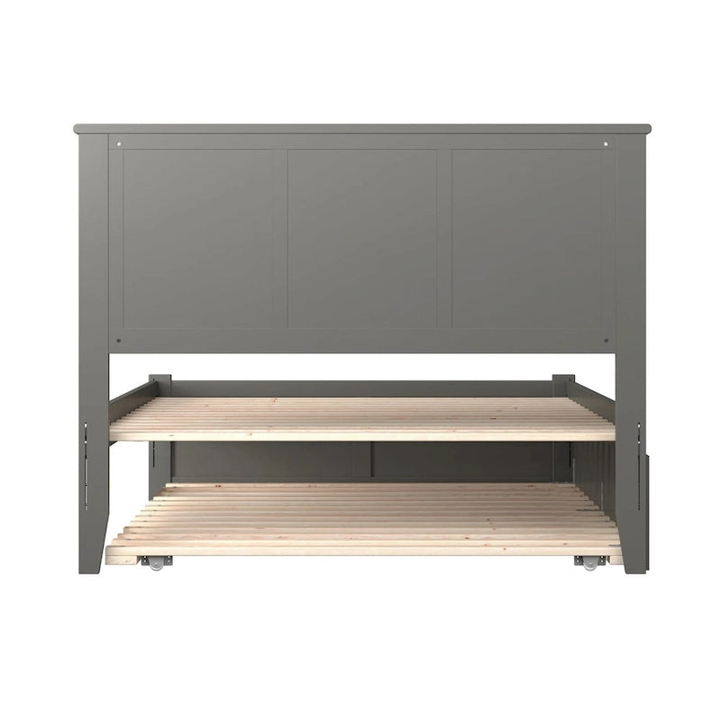 Lit plateforme double en bois massif avec pied de lit et lit gigogne double – Espresso / Gris / Noyer / Blanc / Caramel Latte / Café Crème, 2 couchages