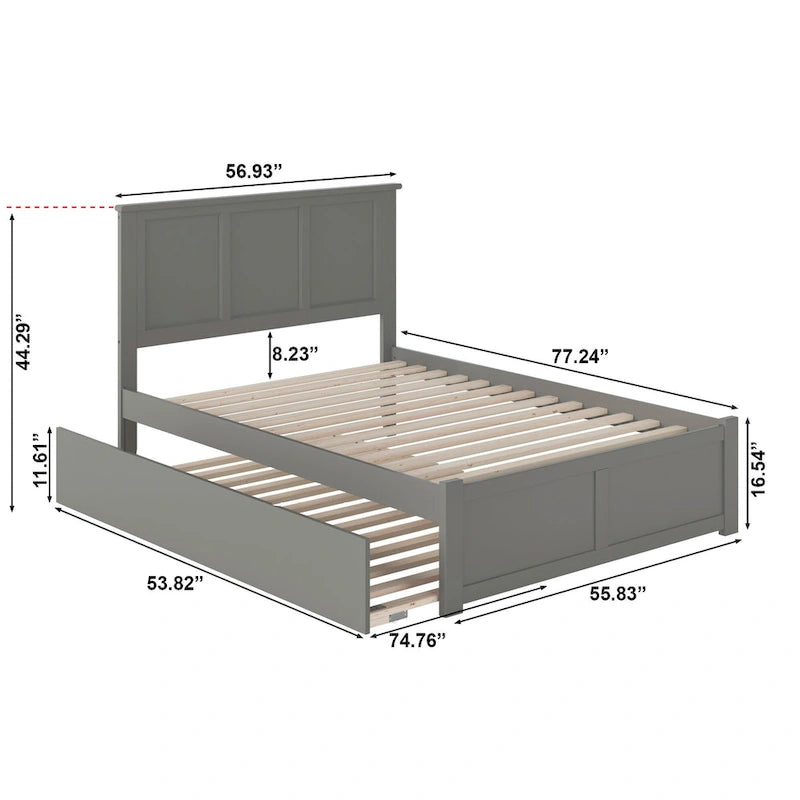 Lit plateforme double en bois massif avec pied de lit et lit gigogne double – Espresso / Gris / Noyer / Blanc / Caramel Latte / Café Crème, 2 couchages