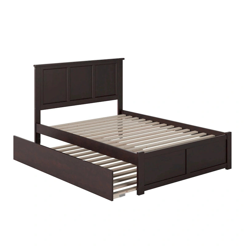 Lit plateforme double en bois massif avec pied de lit et lit gigogne double – Espresso / Gris / Noyer / Blanc / Caramel Latte / Café Crème, 2 couchages