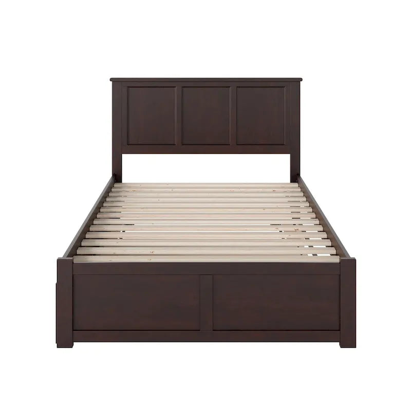 Lit plateforme double en bois massif avec pied de lit et lit gigogne double – Espresso / Gris / Noyer / Blanc / Caramel Latte / Café Crème, 2 couchages