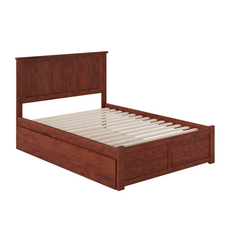 Lit plateforme double en bois massif avec pied de lit et lit gigogne double – Espresso / Gris / Noyer / Blanc / Caramel Latte / Café Crème, 2 couchages