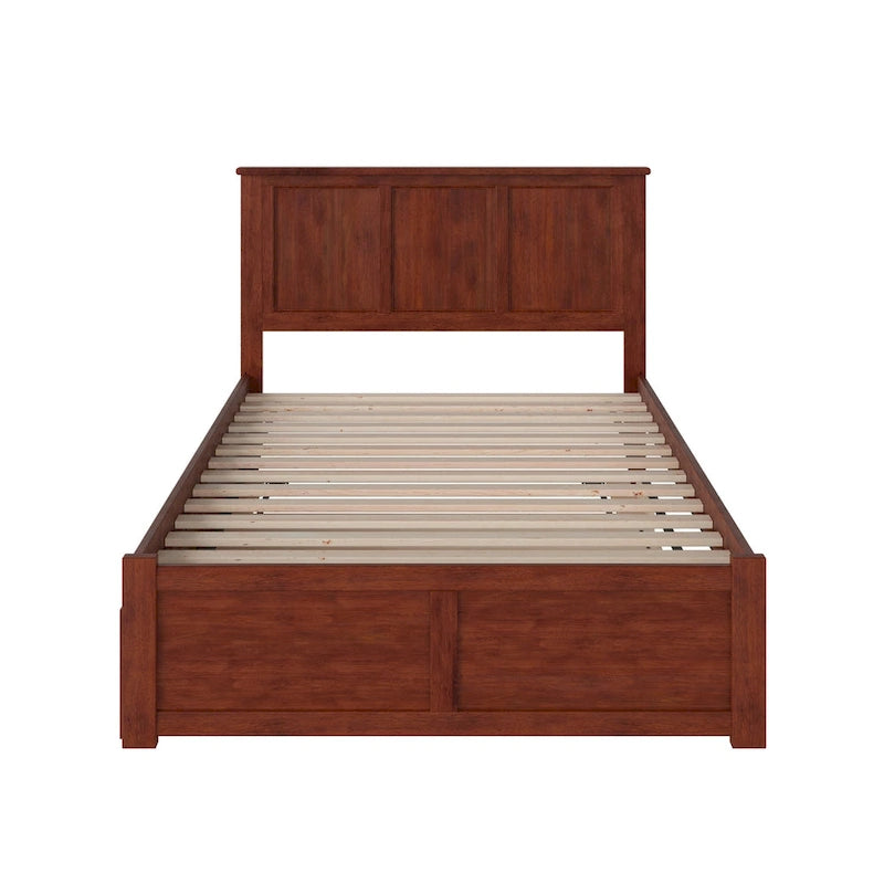 Lit plateforme double en bois massif avec pied de lit et lit gigogne double – Espresso / Gris / Noyer / Blanc / Caramel Latte / Café Crème, 2 couchages