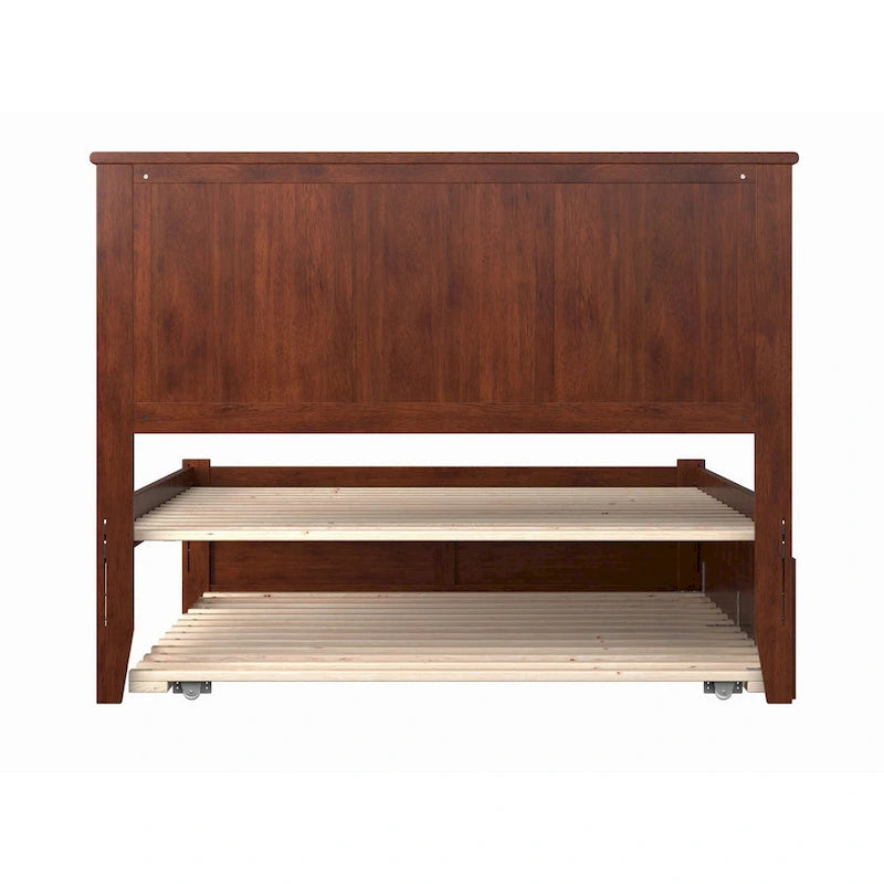 Lit plateforme double en bois massif avec pied de lit et lit gigogne double – Espresso / Gris / Noyer / Blanc / Caramel Latte / Café Crème, 2 couchages